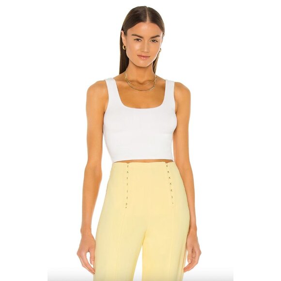 Re Ona White Signature Tank Crop L Stretchy Minimalist Contemporary Summer - Picture 1 of 11